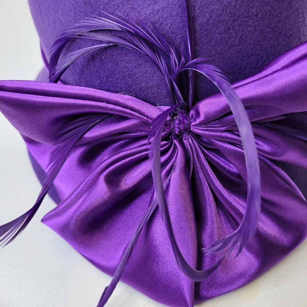 Purple Wool Hat, Purple Satin, Bucket Dress Hat,Church Hat- NEW - Picture 5 of 16